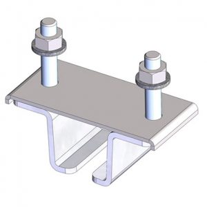 Part No. 023223 Standard Duty C-Track Festoon Track Hanger Bracket, For Angle Iron Cross Arm Supports, Galv Steel, Z-Clamp Style