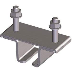 Part No. 023423-1 Standard Duty C-Track Festoon Track Hanger Bracket, For Angle Iron Cross Arm Supports, Stainless Steel, Z-Clamp Style