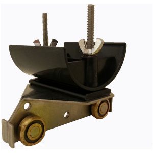 Part No. FC-TR1-BR 5″ SS Trolley Assembly, Brass Wheels, 3″ dia. Nylon Saddle