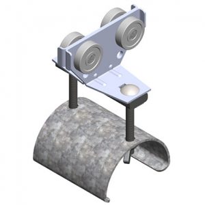 Part No. XA-21991 Standard Duty C-Track Festoon Intermediate Trolley For Flat Cable, Plated Steel, 2.75″ Dia x 3″ W Saddle, 3″ Body Width