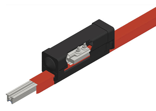 Part No. XA-32500 Hevi-Bar II, Power Feed, 500A, Red Med Heat Polycarbonate Cover, 350 MCM