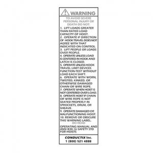 Part No. XA-35373 Pendant Warning sticker, 80 Series