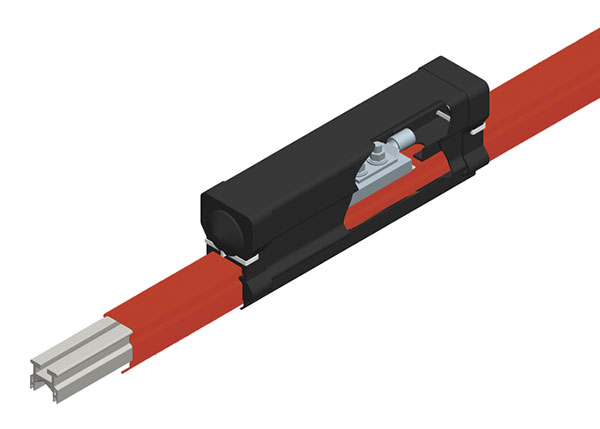 Part No. XA-38184D Hevi-Bar II, Power Feed, 1000A, Red Med Heat Polycarbonate Cover, 500 MCM