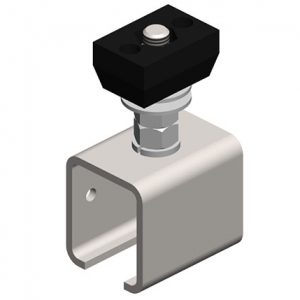 Part No. XA-50308 Standard Duty C-Track Festoon Track Hanger Bracket, for Cross Arm Support Channels, Stainless Steel, End-feed style