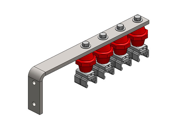 Part No. XA-51786B Hevi-Bar II, Bracket, Web, Stainless Steel, w/4 Polycarbonate Hangers, w/Insulators (for 500A Bar Only), 19.25 inch L