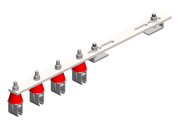 Part No. XA-51871 8-Bar, Bracket, Flange, with Hanger Clamps, Plastic Snap-in, w/Insulator, 4 on one side, 21 3/4 inch L